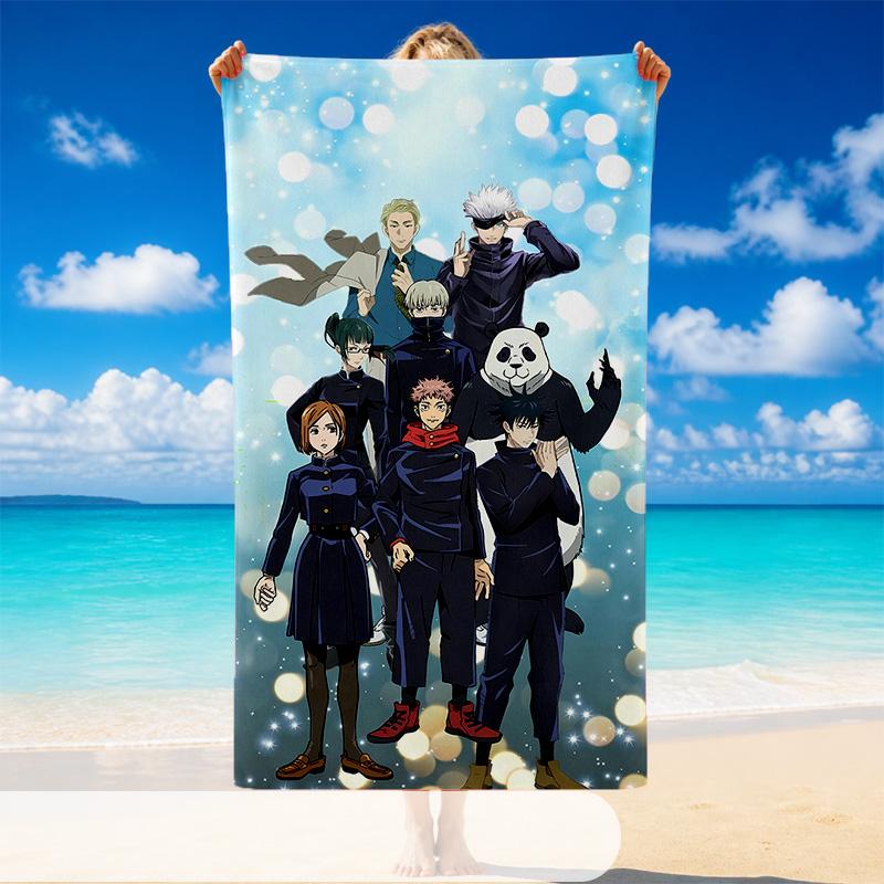 Schnelltrocknendes Strandtuch mit Jujutsu Kaisen Muster, Leichtes saugfähiges Handtuch für Pool, Strand, Urlaub