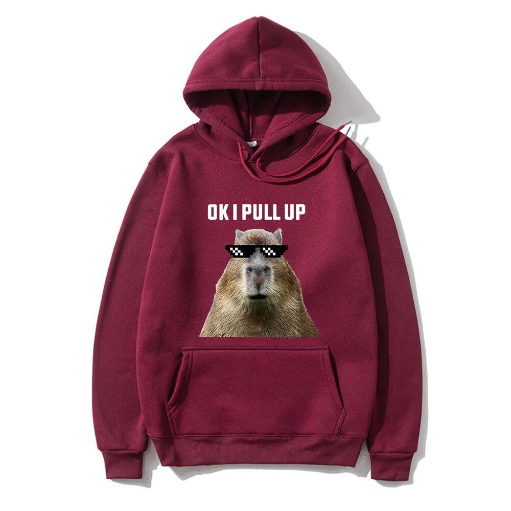 Funny Ok I Pull Up Capybara Print Hoodie Unisex's Casual Oversized Hooded Sweatshirts Gothic Pullovers Hot sell Clothes for Unisex