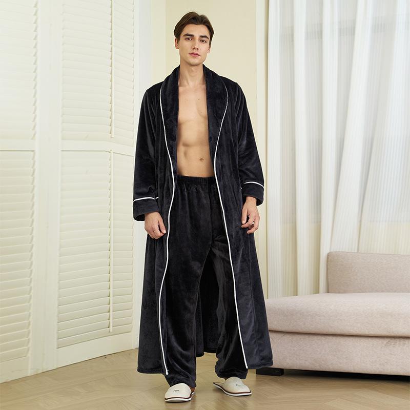 Men's Plush Fleece Robe Set Bathrobe Spa Robes With Pockets Soft Winter Shawl Collar Long Sleeve Robe Warm Pants Set for Men Fluffy Homewear Sleepwear