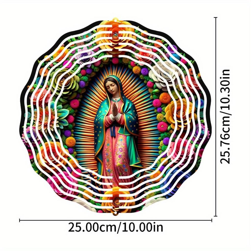 Multicolor Metal Wind Spinner Ornament with Swivel Hook - 25.4 cm Double Sided Circular Garden Decor featuring a Portrait Design, Ideal for Yard