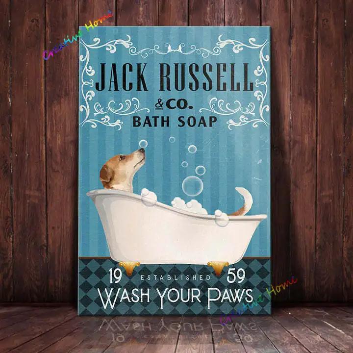 Jack Russell Terrier & Co. Bade Seife Blechschild Kaffee Metallschild Vintage Bar Zuhause Badezimmer Wanddeko Lustiges Schild 12x8 Zoll