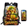 Kinder Cartoon Rucksack Federmäppchen Set Schule Leicht Wirbelsäulenfreundlich Atmungsaktiv Oxford Stoff Mit Lustigem Druckdesign