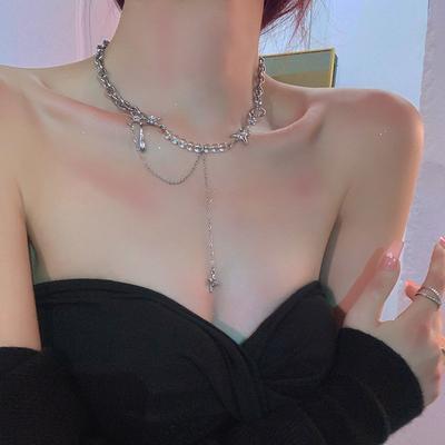 Y2k Water Droplet Necklaces Women's Fashion Transparent Beads Zircon Star Choker Necklace Hip-hop Spicy Collarbone Chain