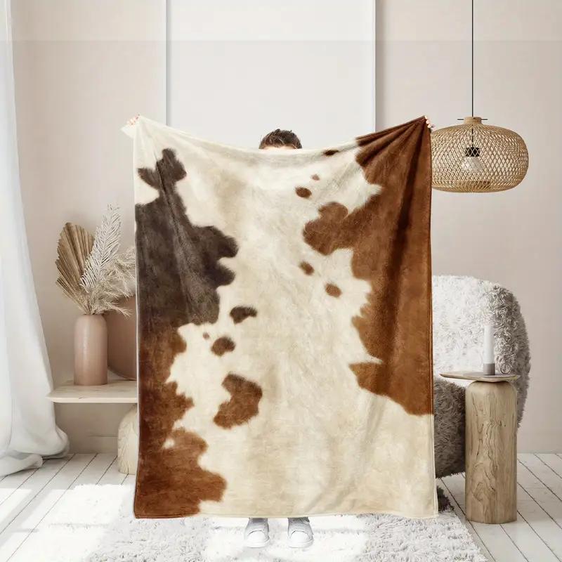 Cow Fur Stylish Animal Texture Flannel Blanket - Warm and Comfortable - Perfect for Bed, Home, Camping, Halloween and Christmas 130x150cm
