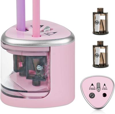 Electric Pencil Sharpener with Double Hole, Battery Operated Automatic Sharpener with 2 Extra Knife Holders, for 6-8mm/9-12mm