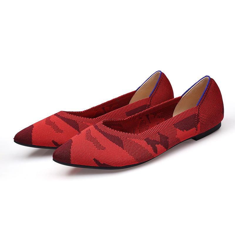 Egg Rolls Spring and Autumn Flying Knitted Single Shoes 40 Doudou 41 Flat Bottom 43 Large Size Women's Shoes Soft Sole Knitted Pointed Tip