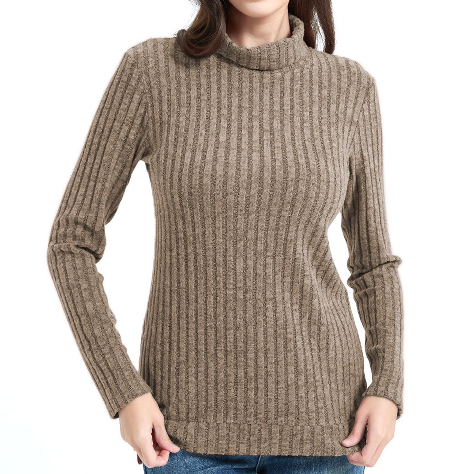 Женский модный свободный повседневный однотонный трикотажный топ с высоким воротом и боковыми разрезами XL верблюд 1717₽