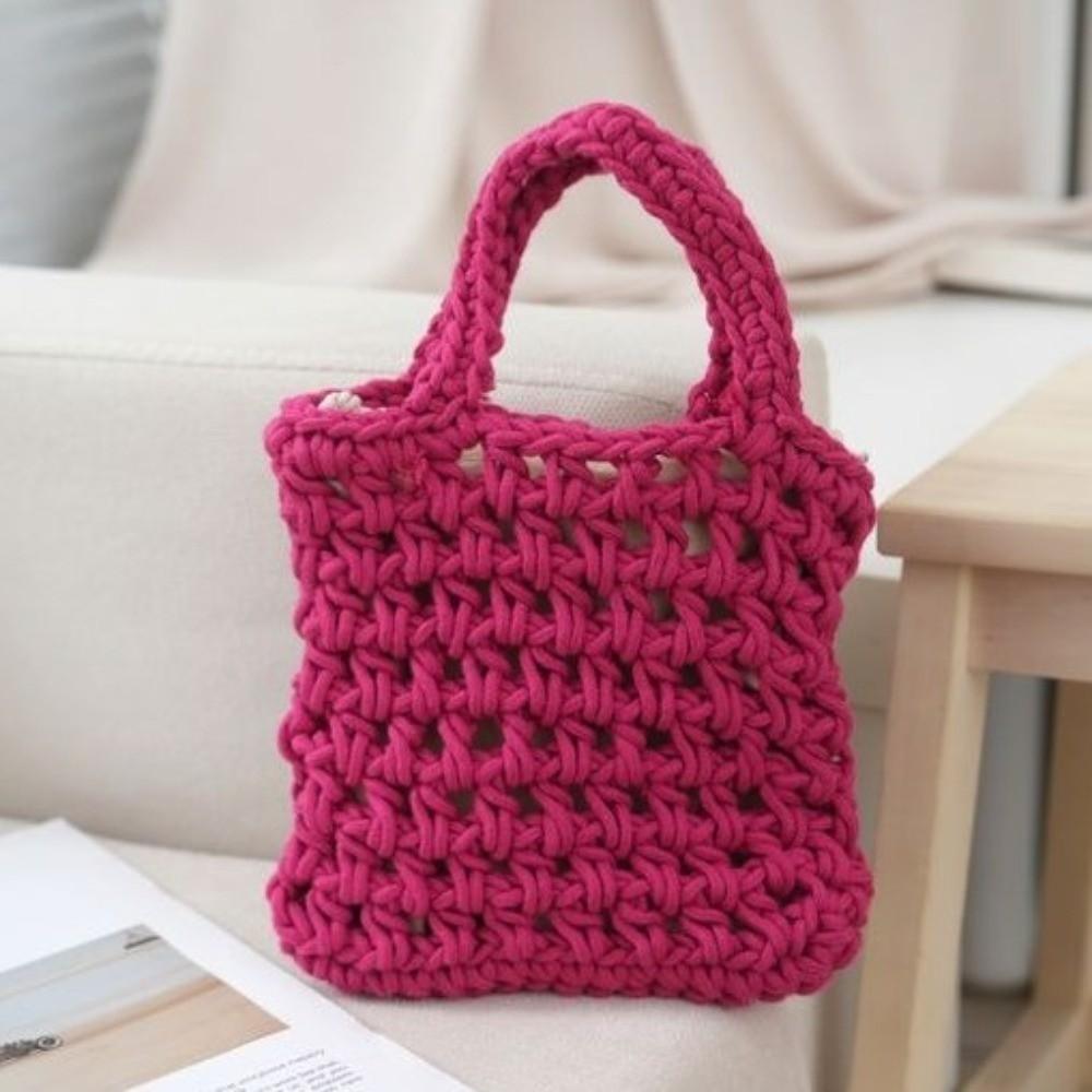 Mini Woven Tote Handbag Bohemian Hollowed Out Beach Bag New Crochet Knitted Bag Seaside