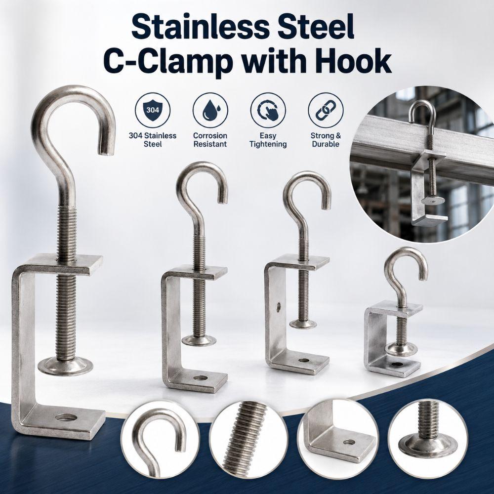 Adjustable C-clamp 304 Stainless Steel Fixed Holder Clip Square Clamp Hardware Fasteners
