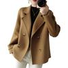 Women Jacket Lapel Solid Color Double-breasted Woolen Coat Short Type Loose Thermal Long Sleeved Commuting Dating Spring Fall Winter Coat