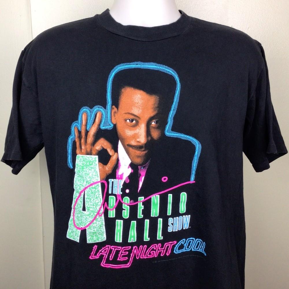 1990 Arsenio Hall Show T-Shirt Black L 90s Late Night TV Talk Show Brockum M Unisex T-Shirt S