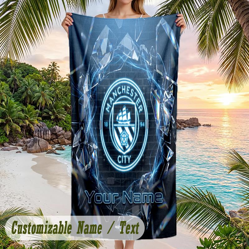 Beach Towel Manchester City Print Custom Name Text Soft Towel for Swimming Pool