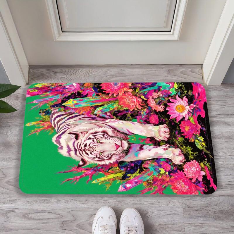Tropical Pink Leopard Jungle Door Mat, Kitchen Absorbent Carpet, Entrance Non Slip Floor Mat, Home Decoration