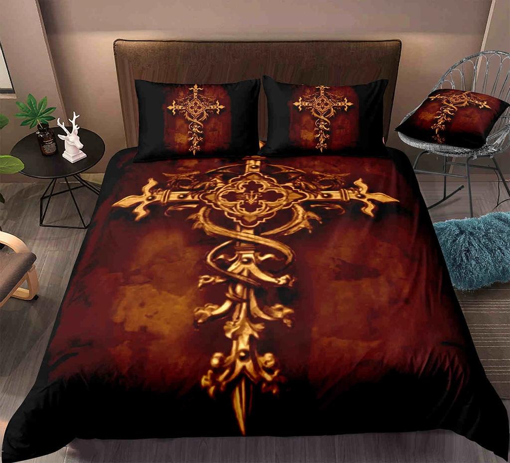 Jesus Cross Duvet Cover Set King Queen Size Christian Retro Design Polyester Quilt Cover For Teens Adult Jesus Christ Believer