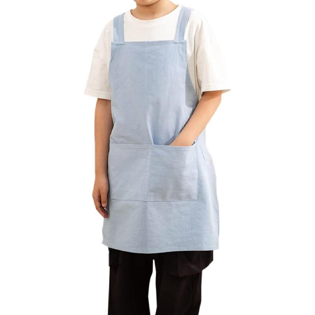 Kids Cotton Cross Back Aprons Children Chef Pure Child Apron with 2 Pockets for Baking Painting Cooking