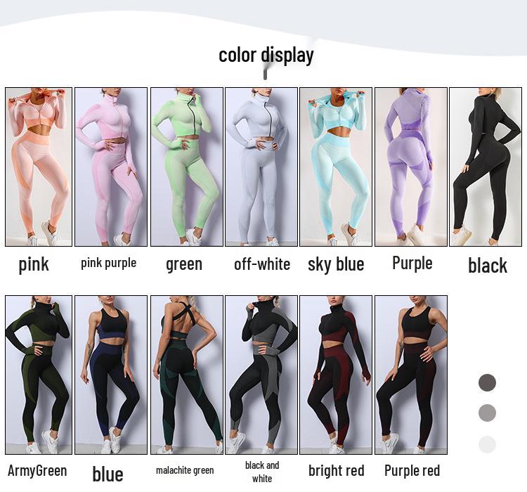 Seamless Yoga Set: Shockproof Sports Bra, Zipper Top, Quick-Dry High-Waist Hip-Lifting Pants