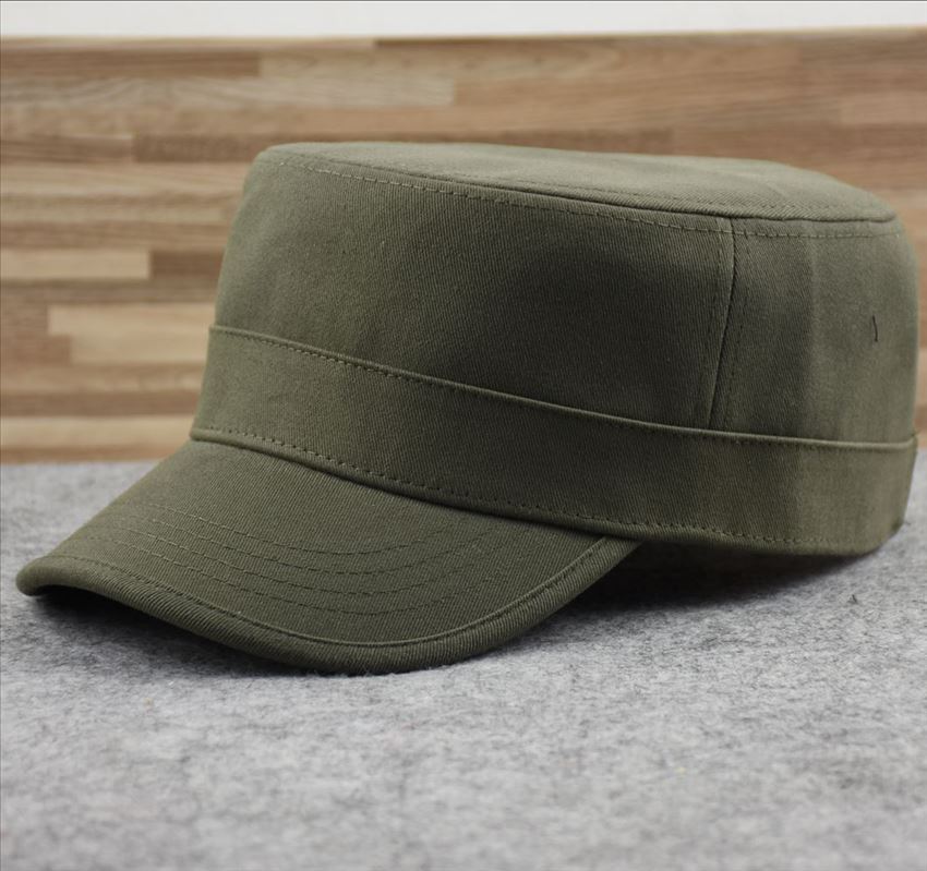 Stiff Military Hat Big Head Circumference Flat Top Hat Casual Fashion Autumn and Winter Men's Hat Casual Fashion Trendy European Version Hat