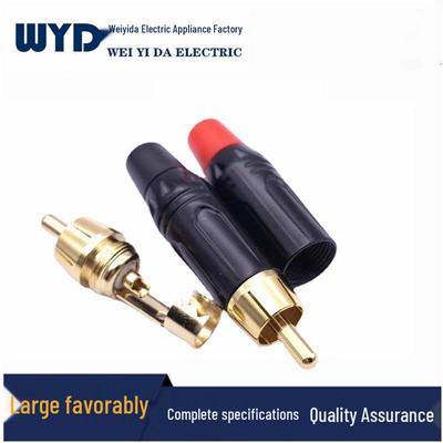Rot/Schwarzer Cinch-Stecker mit schwarzem Aluminiumgehäuse, vergoldeter Kupferanschluss, 6mm