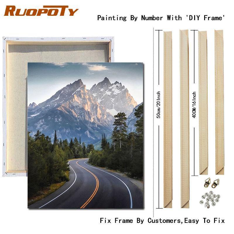 Ruopoty Oil Painting Digital Highway Art Unique Gift Hand-Painted Digital Landscape Painting Living Room Decoration