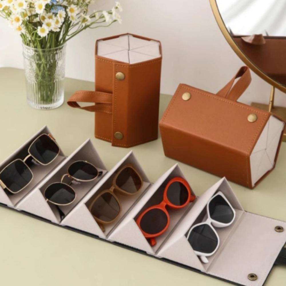 Glasses Storage Box, Sunglasses Holder, Sunglasses Storage Bag, Pressure Resistant, Multi Grid, Folding, Storage Rack