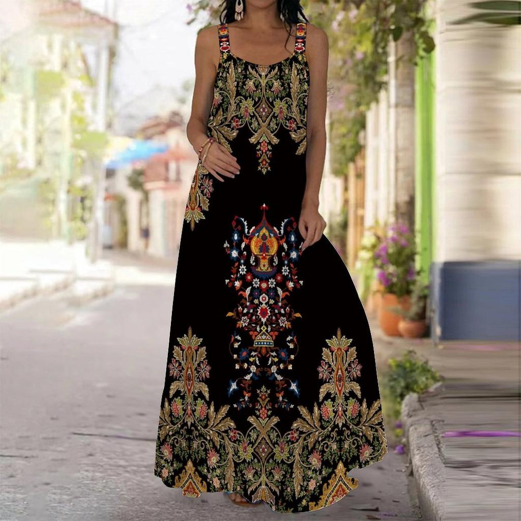Women's Slip Dress Maxi Long Dress Retro Floral Print Stitching Print Dress Spring & Summer Leisure Vacation