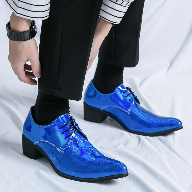 Luxury Designer New Arrival Men's Charm Blue Black Pointed Lace Up Shoes Male Formal Wedding Prom Dress Prom Loafers Homecoming
