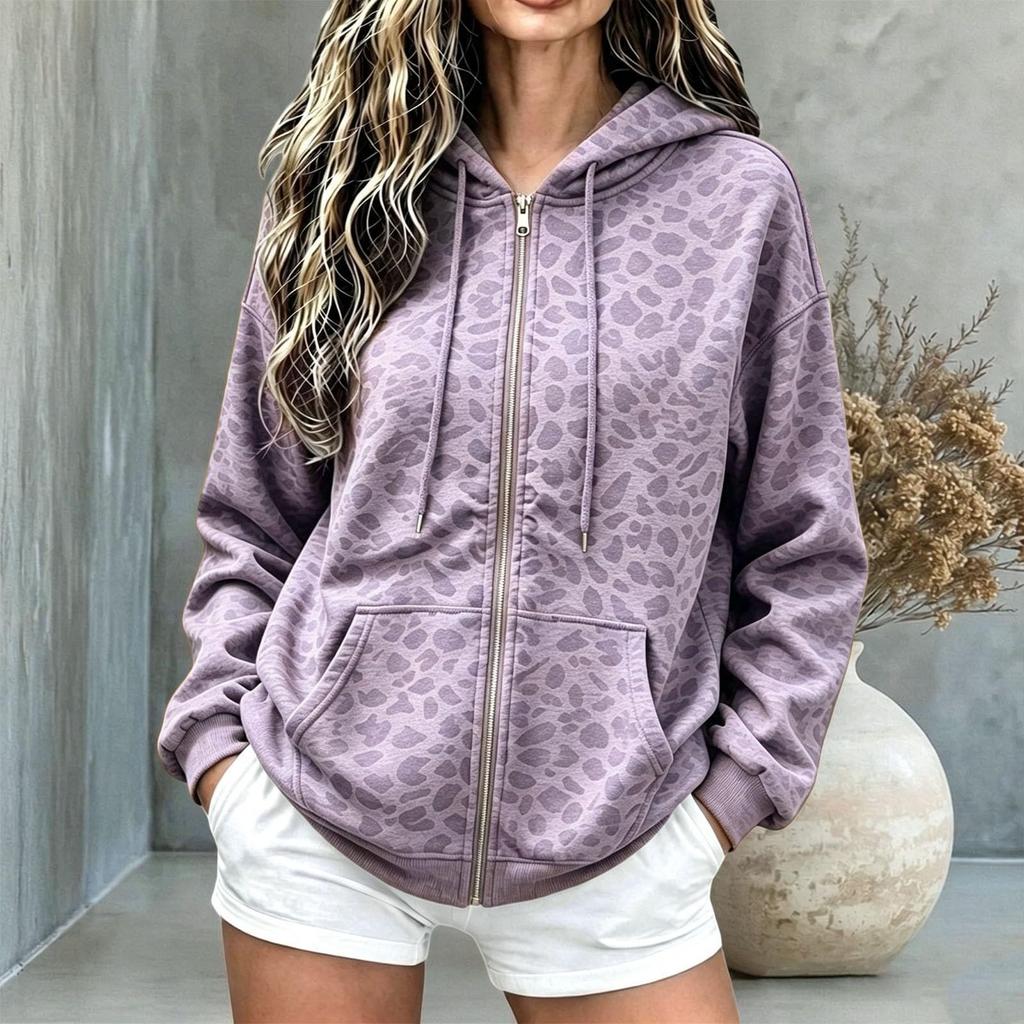 Damen Lässiger Lockerer Kurzer Kapuzen-Reißverschluss-Strickjacke