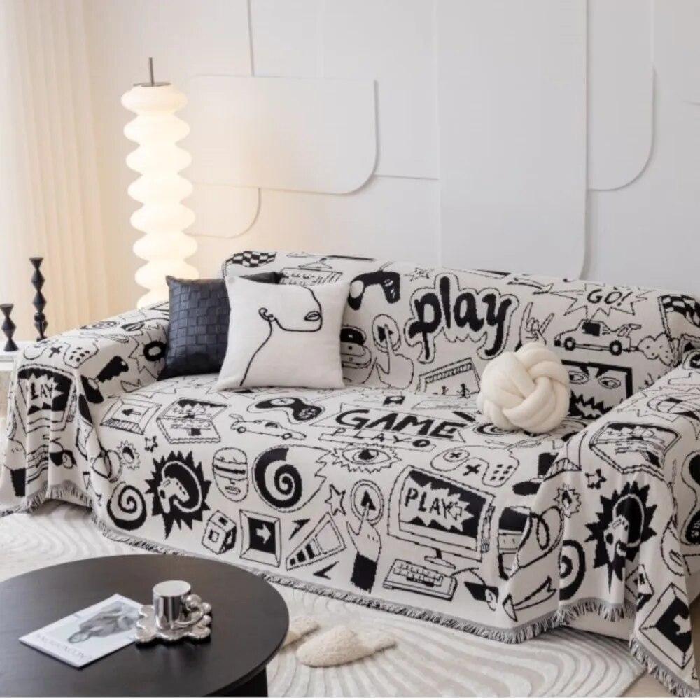 Outdoor Camping Picnic Mat Tassels Throw Blankets for Living Room 3D Cartoon Game Controller Soft Cover Sofa Towel Blanket