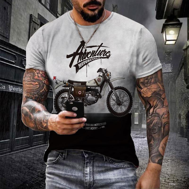 Vintage T-shirts For Male Streetwear Motorcycle Graphic Men's Short Sleeve Man Clothing Hip Hop T-shirt Loose Top Harajuku Tees