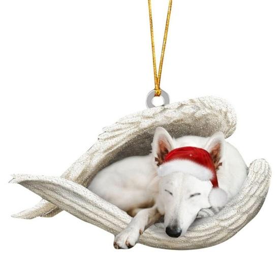 2Pcs Sleeping Dog Car Hanging Ornament, Acrylic 2D Flat Pendant, Cute Animal Rearview Mirror Charm, Christmas Gift Keychain