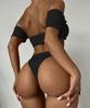 Costume da bagno da donna in pizzo tinta unita manica corta bikini sexy catena perizoma costumi da bagno brasiliani da spiaggia