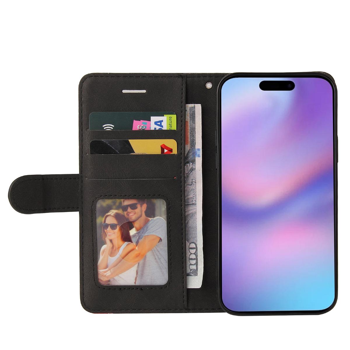 

For iPhone 17 Leather Phone Case Stand Wallet with Bi-colour Splicing Design Green