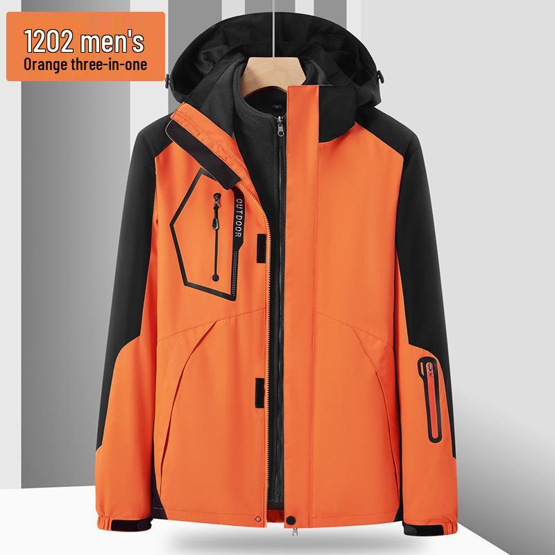 Unisex Windproof 3-in-1 Jacket, Couple Style with Detachable Liner, Two-Piece Set for Hiking, Plus Size Available