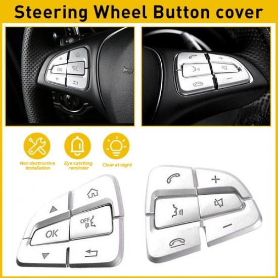 

For Benz C GLC Class 2015-18 Black Silver Steering Wheel Button Fix Cover Decor срібний