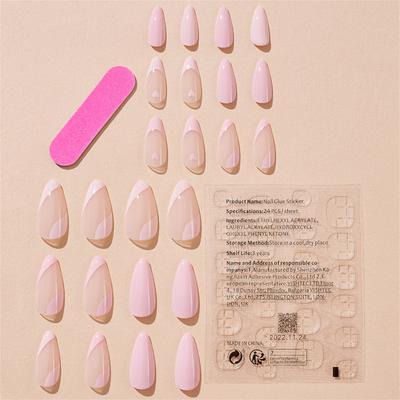 Almond Press On Nails Fake Nails Glossy Acrylic Artificial Nails Stick On Nails for Womens 24Pcs 12Sizes Glue On Nails