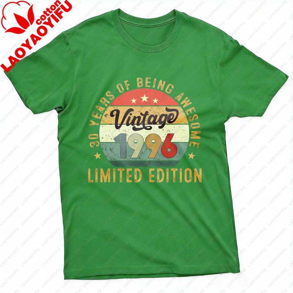 Vintage 1996 30 Years of Being Awesome Limited Edition Men TShirt Short Sleeve Fashion Birthday Gift Top Cotton Summer Clothes