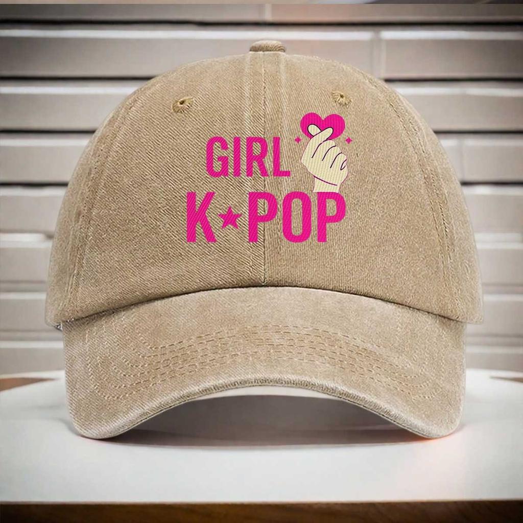 pc A GIRL KPOP Printed Washed Baseball Cap an Adjustable Sunshade Hat Is an Essential Item for Parties And Fashionable Outfi