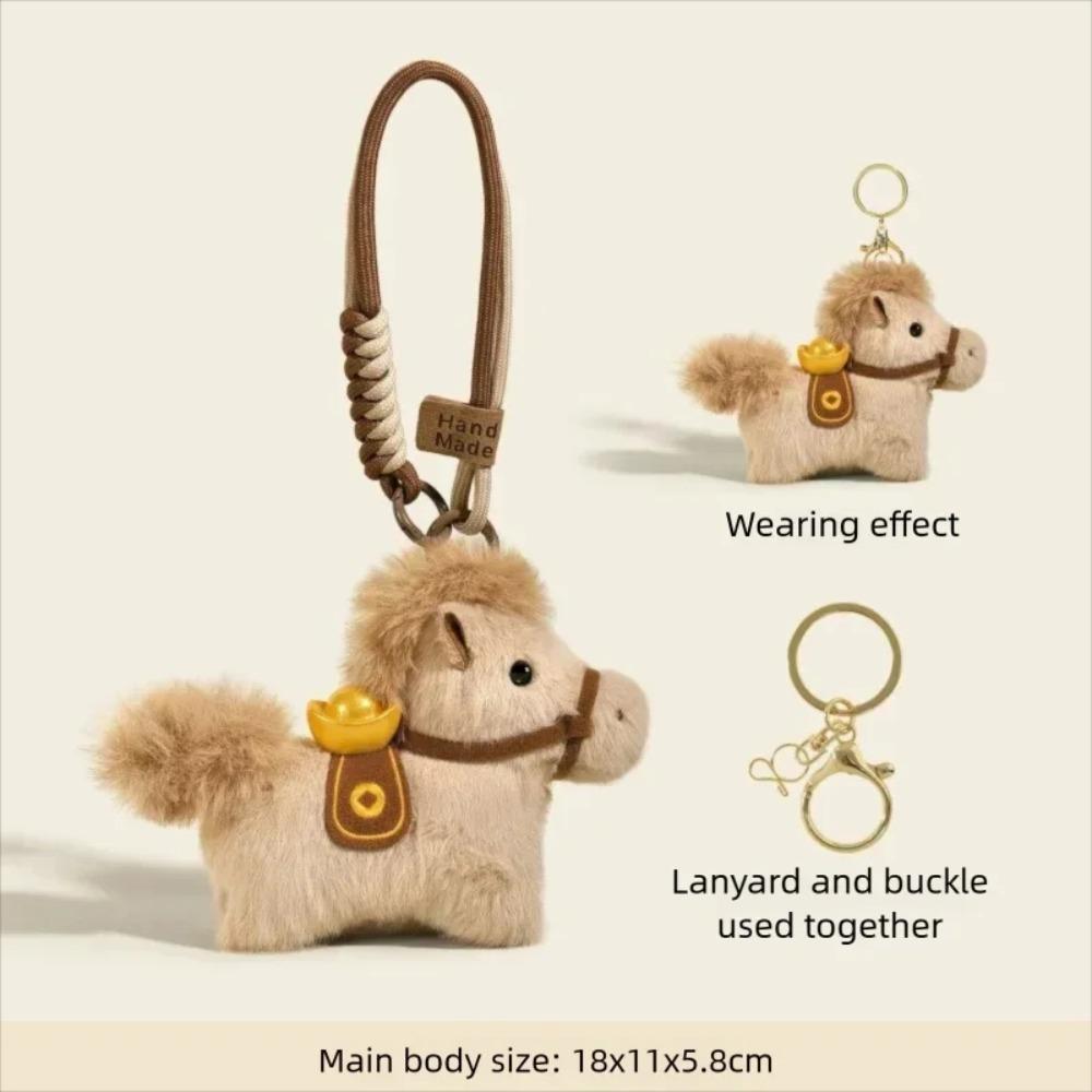 

Cute Plush Horse Key Chain Creative Cartoon Steed Doll Stuffed Animal Key Ring Car Decoration коричневий