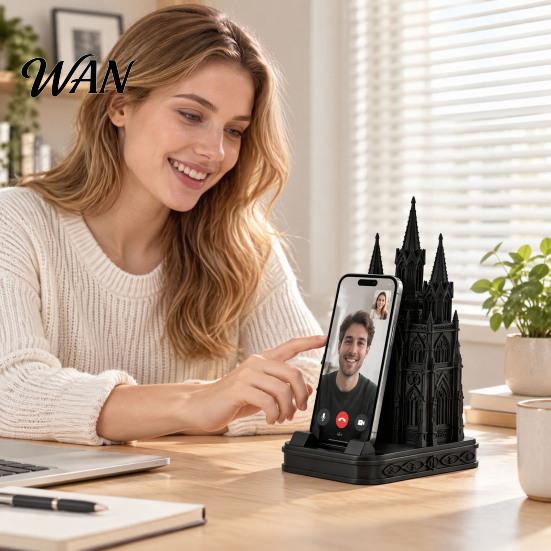 Gothic Phone Stand 3D Printed Church Stand, Black Cathedral Decorative Smartphone Holder Holder, Cell Accessory for Home Office Desk Decor
