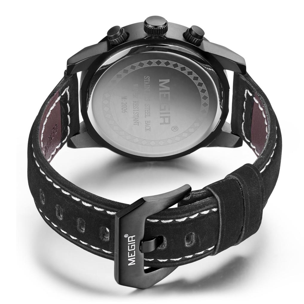 Megir Chronogragph Luksusmerke Kvarts Herreklokker Mote Skinn Sportsklokke Herre Luminous Army Militære armbåndsur