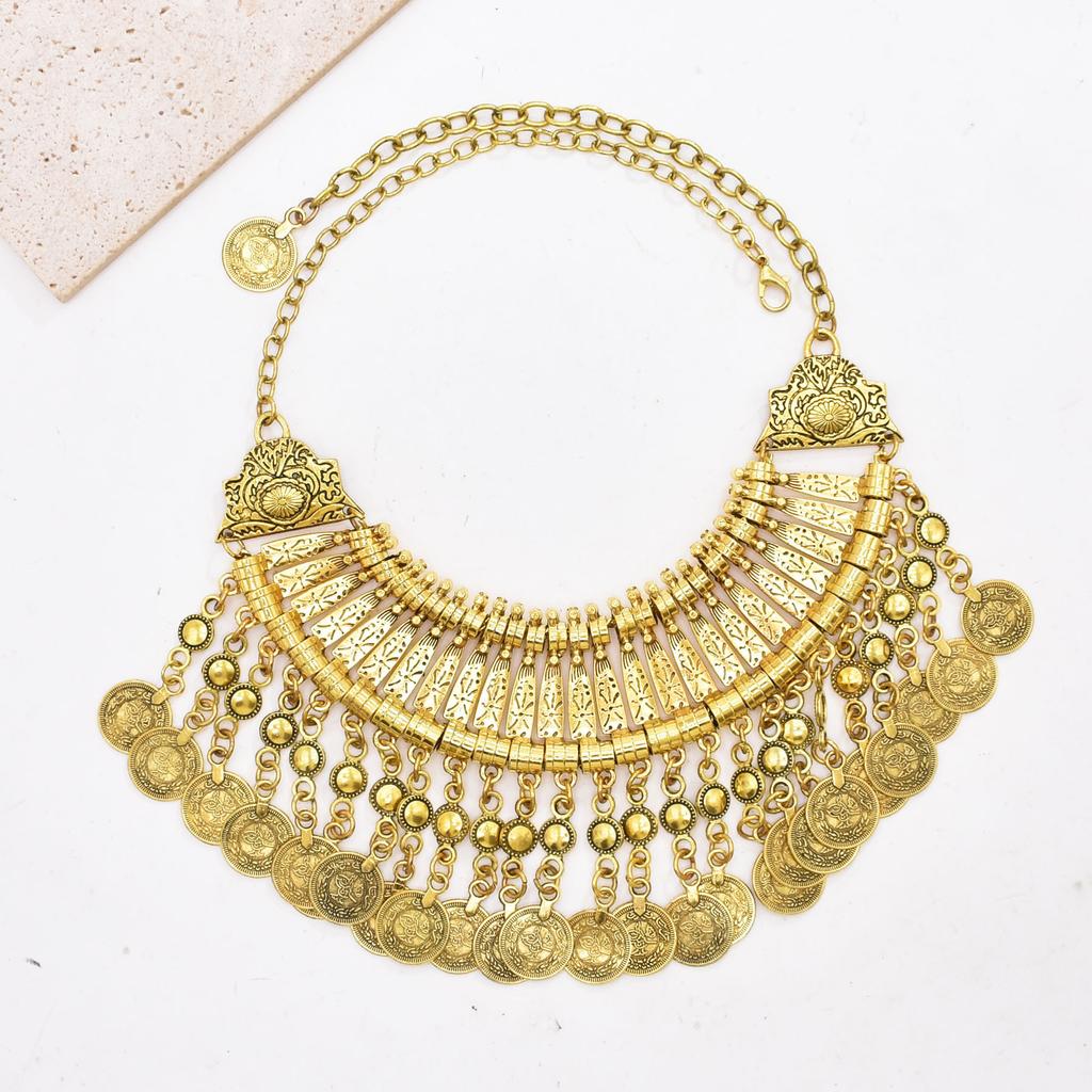 Gypsy Bohemia Coin Tassel Statement Choker Necklace Women Boho Afghan Turkish Ethnic Tribal Jewelry Accessories