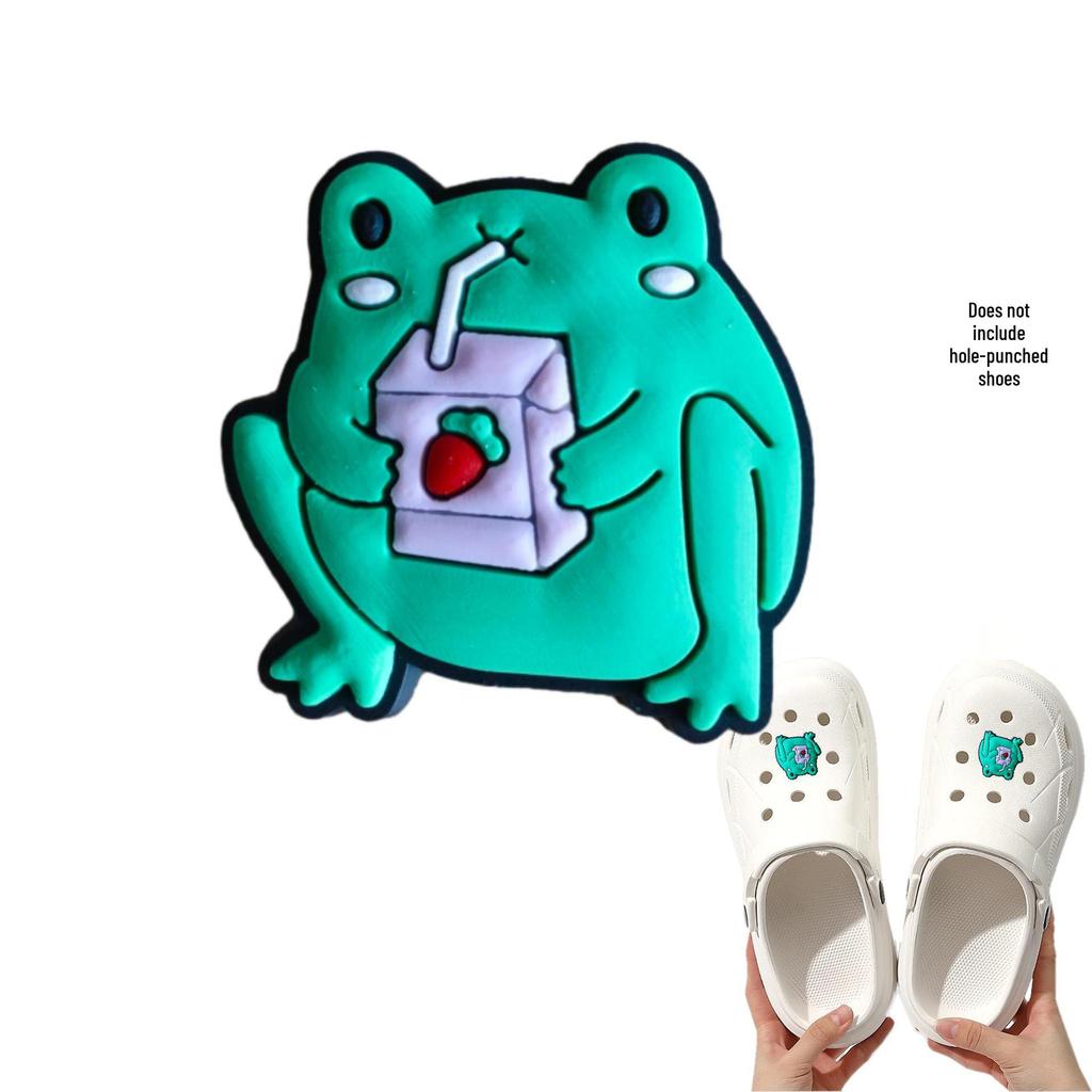 Green Frog DIY PVC Detachable Shoe Accessories - Buckle & Flower Ornaments for Hole Shoes