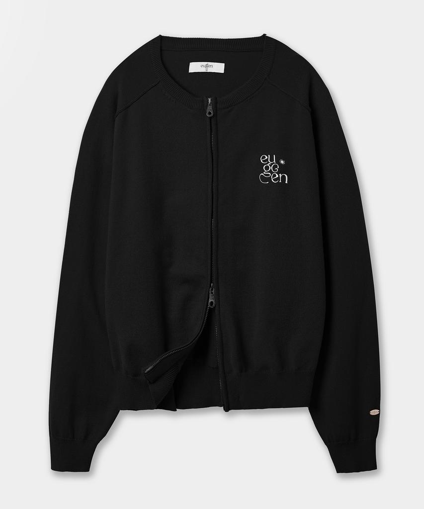 Yujen Minimal Round Neck Two-Way Knit Zip-Up_Black