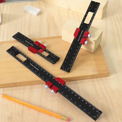 Règle de poche de précision pour le travail du bois Règle coulissante en aluminium Pouce et Métrique Règle à traçage de type T Outil d'équerre de traçage avec butées coulissantes
