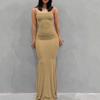 Fashion Women's Sling Sleeveless Sexy Solid Color Open Back Slim Fit  Long Dress
