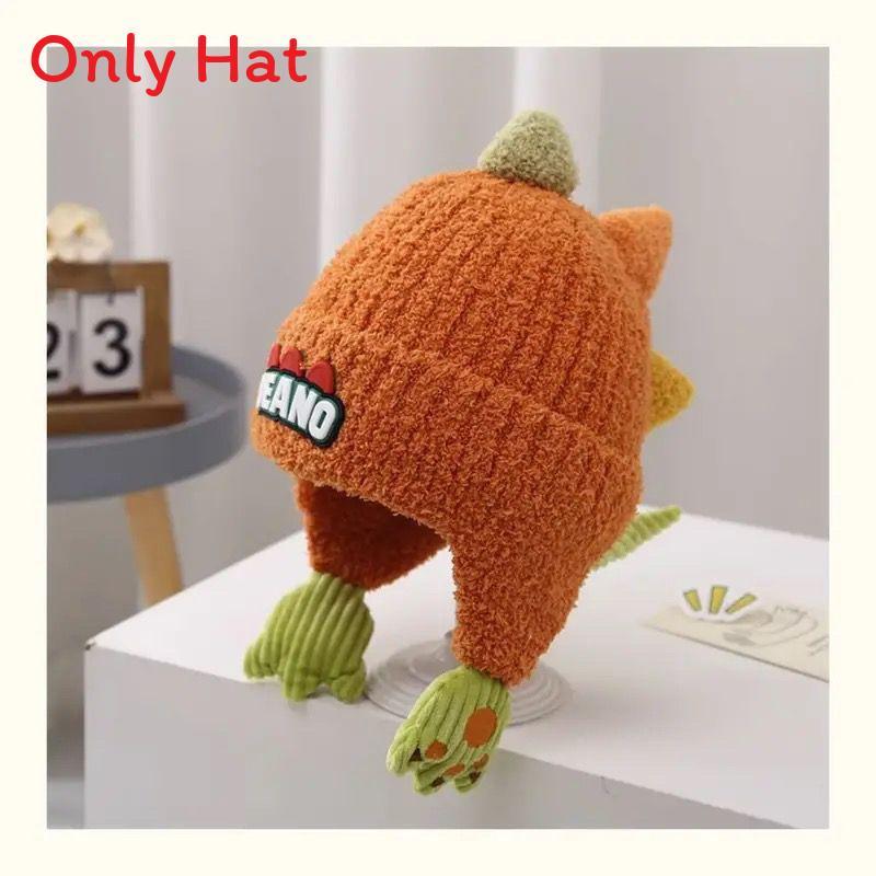 Dinosaur Kids Hat Winter Warm Knitted Earflap Beanie For Children 2-10 Years