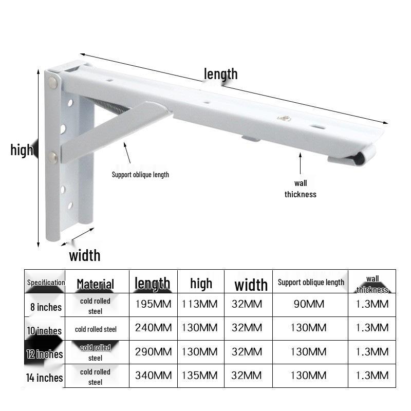Stainless Steel Folding Triangle Bracket: Three-Fold Spring Shelf & Movable Storage Rack.