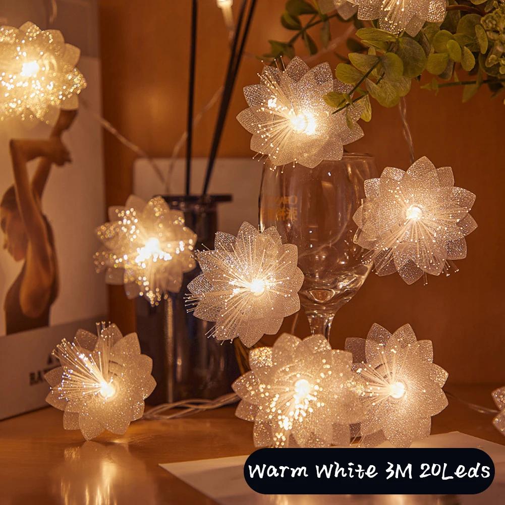 3M LED Fiber Optic Fairy Light Battery-operated Garland Christmas Decoration Party New Year s Decor Artificial Flowers Festoon