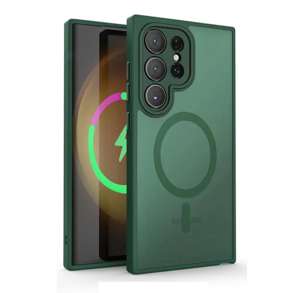 Magnetic Luxury Matte Case For Samsung Galaxy S25 S24 S23 S22 Ultra Plus Lens Protect Magsafe Wireless Charge Shockproof Cover