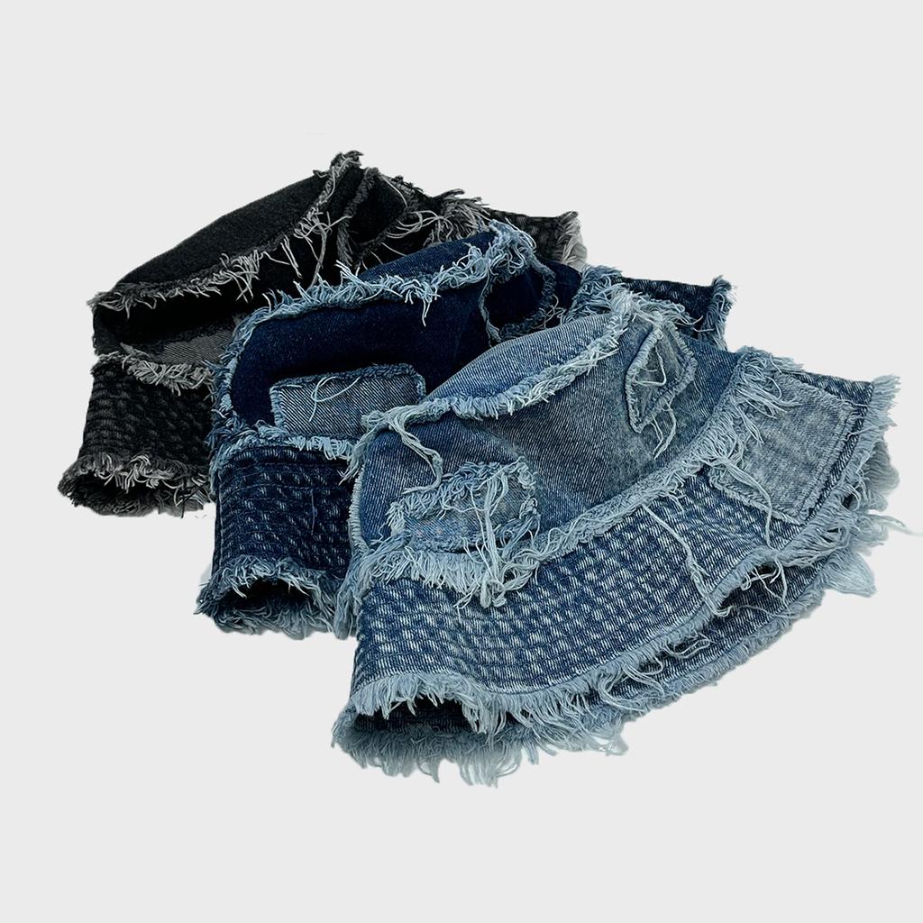 2025 Summer Workwear-Style Patchwork Fisherman Hat, Japanese Men's Denim Fringe Hat